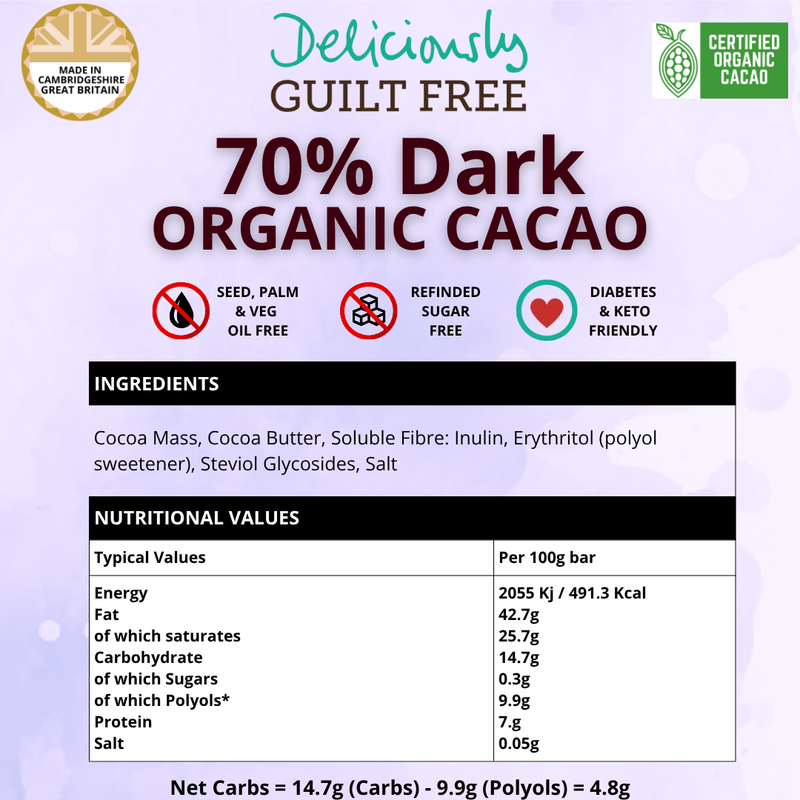 70% Dark Chocolate 100g bar