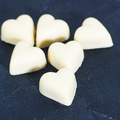 6 White, Raspberry Filled Hearts (box of 6 low sugar chocolates)